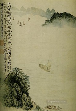 Barcos Shitao hasta la puerta 1707 chino antiguo Pinturas al óleo